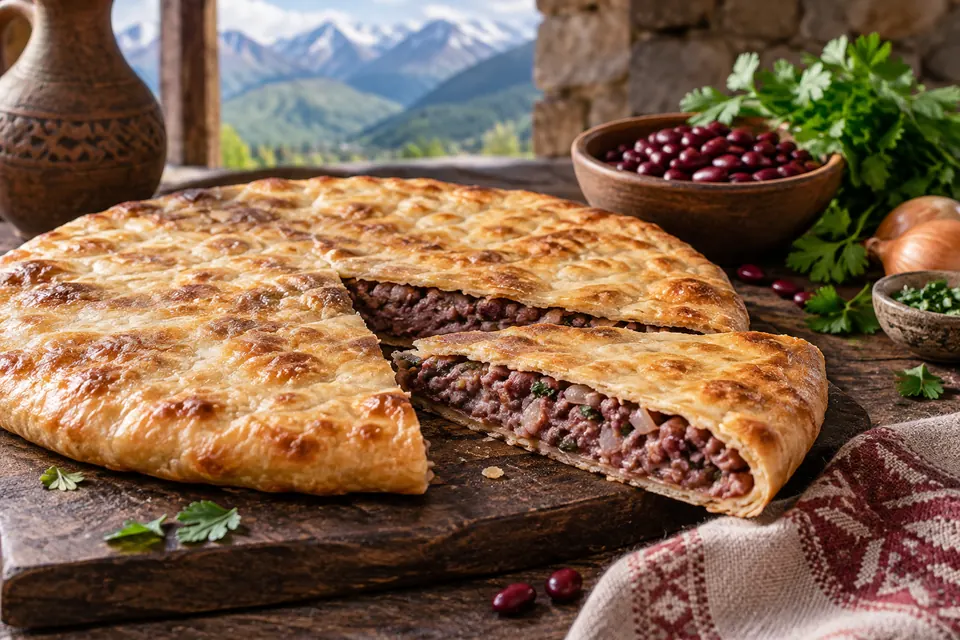 Кадурджин с начинкой из фасоли лука и зелени